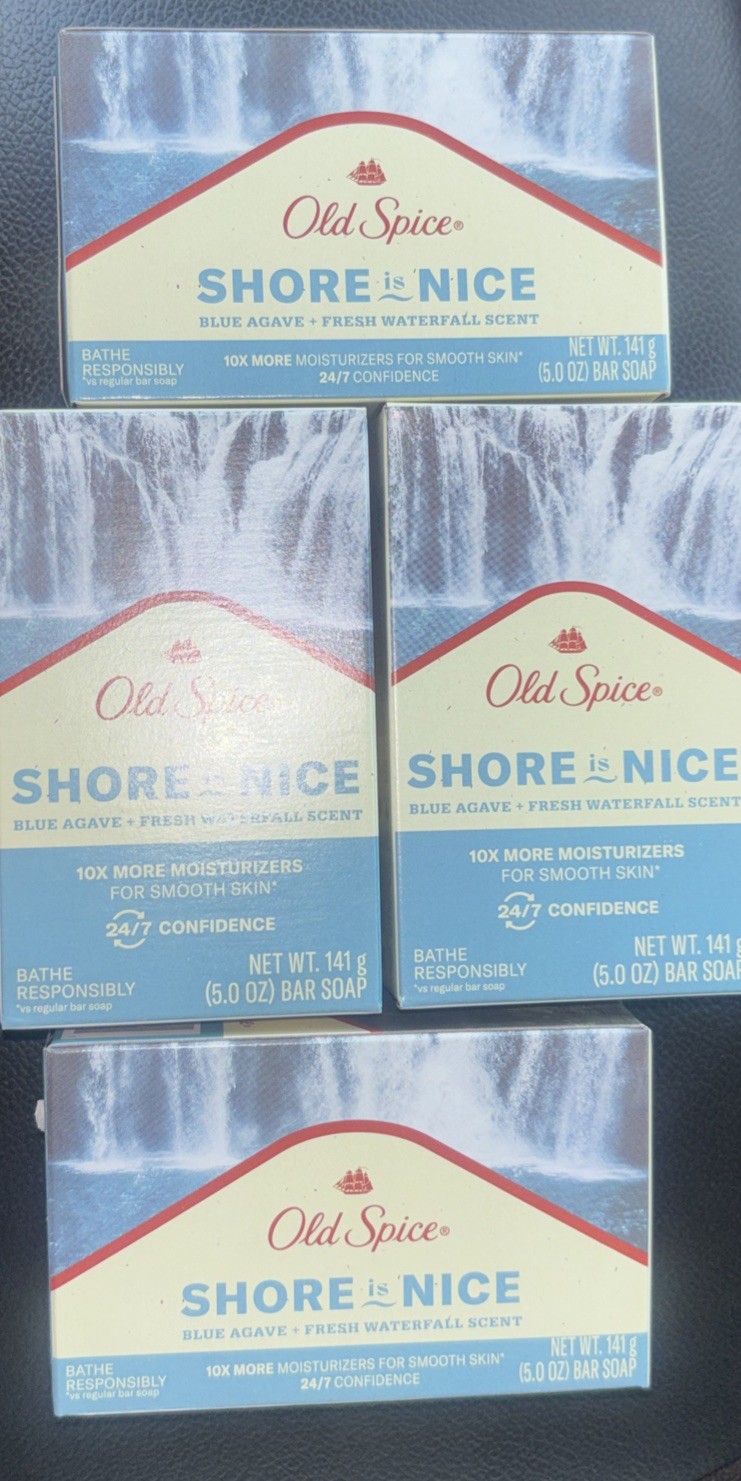 4- OLD SPICE SHORE IS NICE BAR SOAPS BLUE AGAVE + FRESH WATERFALL SCENT 5OZ