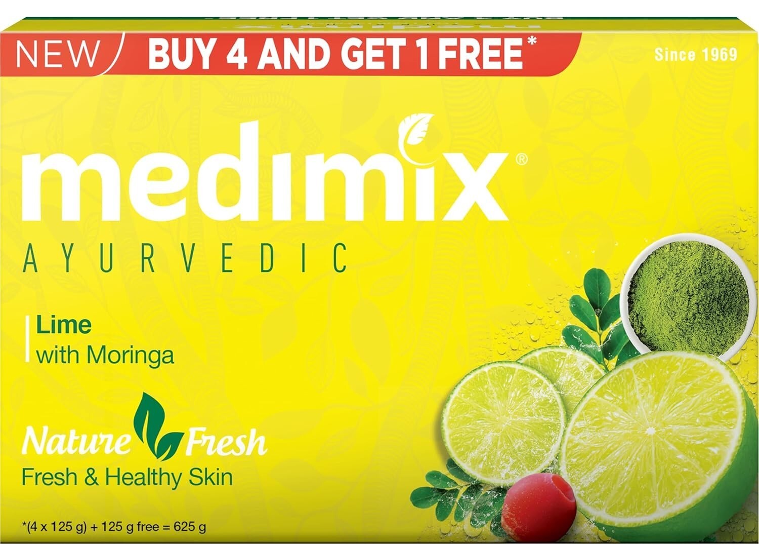 Medimix Ayurvedic Lime with Moringa Bathing Soap 125g Buy 4 Get 1 (Pack of 5)