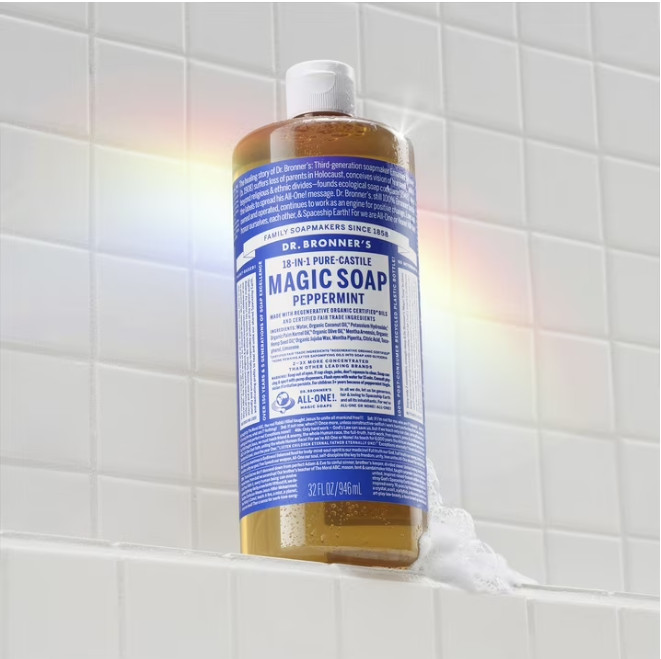 2 Pack Dr. Bronner’s Peppermint Pure-Castile Liquid Soap 32 oz Face & Body