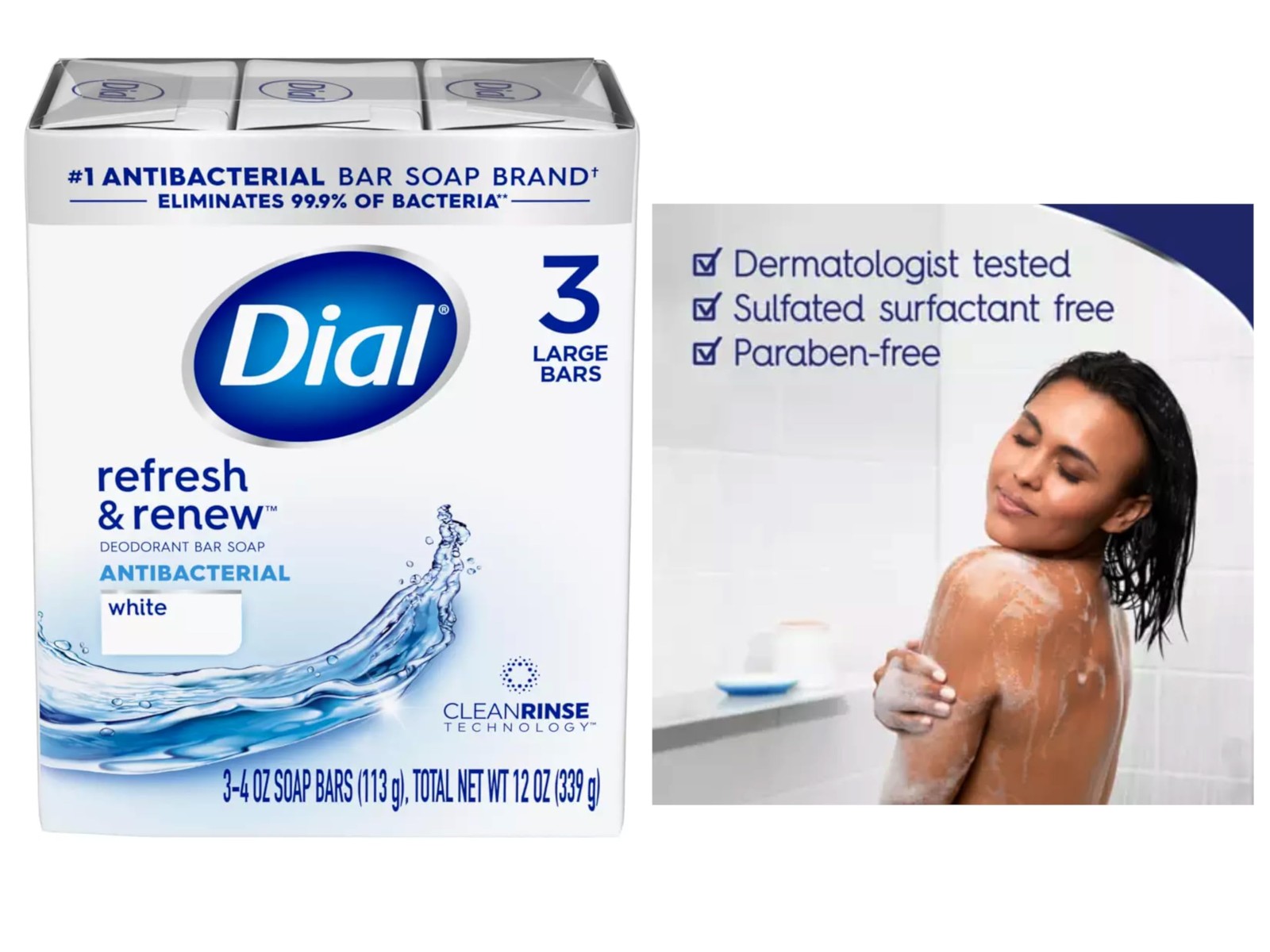 Dial White Antibacterial Bar Soap, 4-Ounce Bars, 3-Count (Pack of 4)