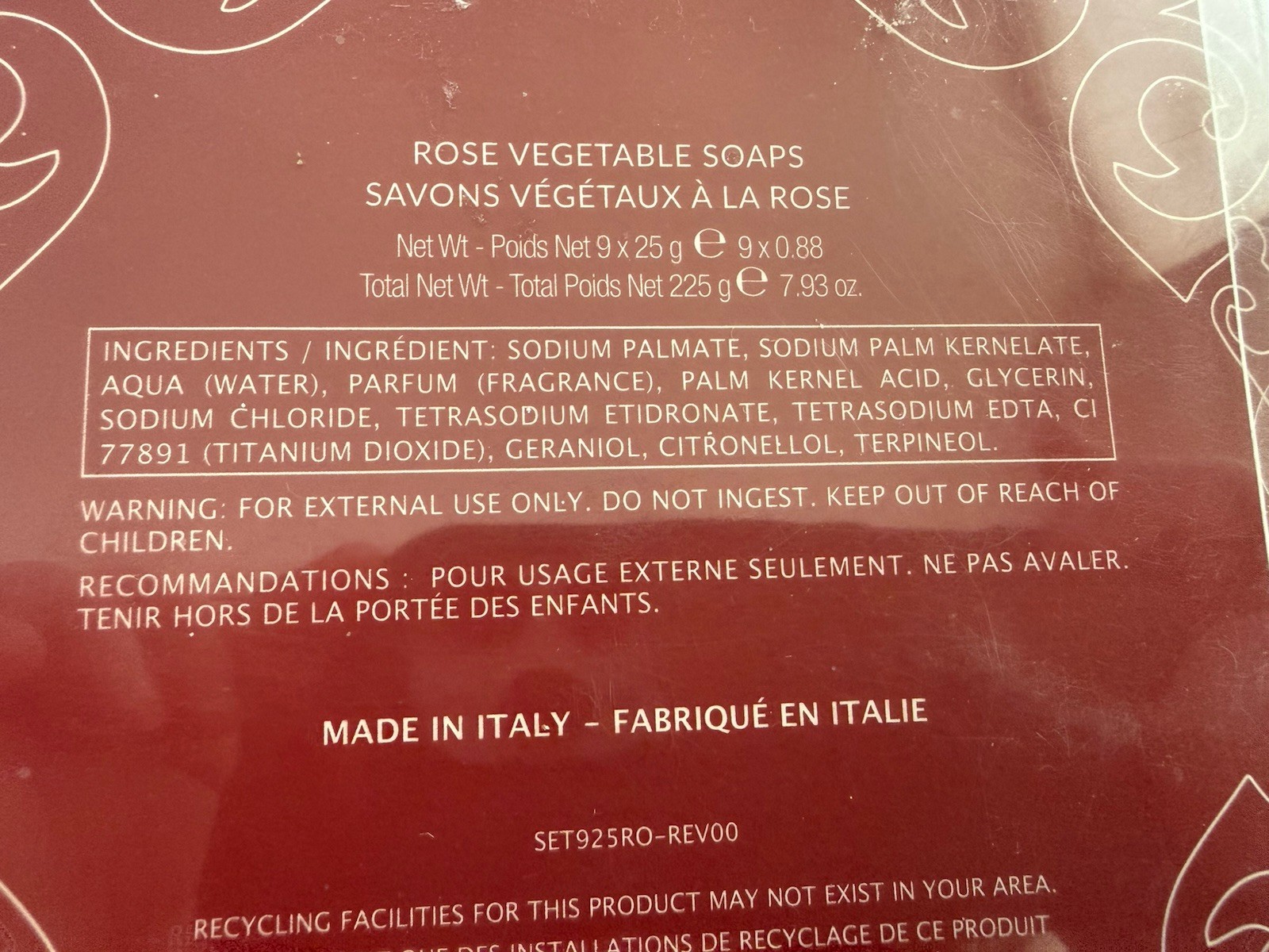 9 ROSE Vegetable ERBARIO TOSCANO Round Bar Soaps Made in Italy Total Wt 7.93oz