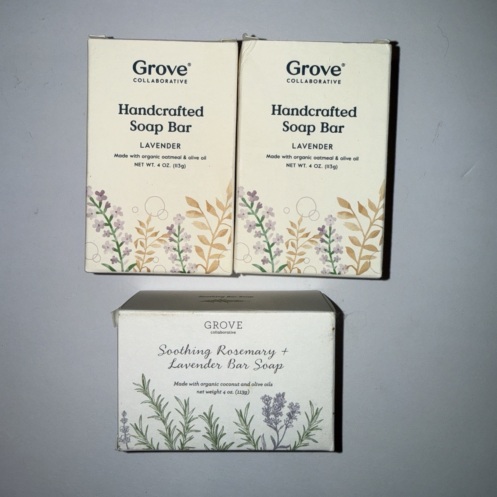 Grove Collaborative Handcrafted Bar Soap Lot of 3 Lavender & Rosemary 4oz Each