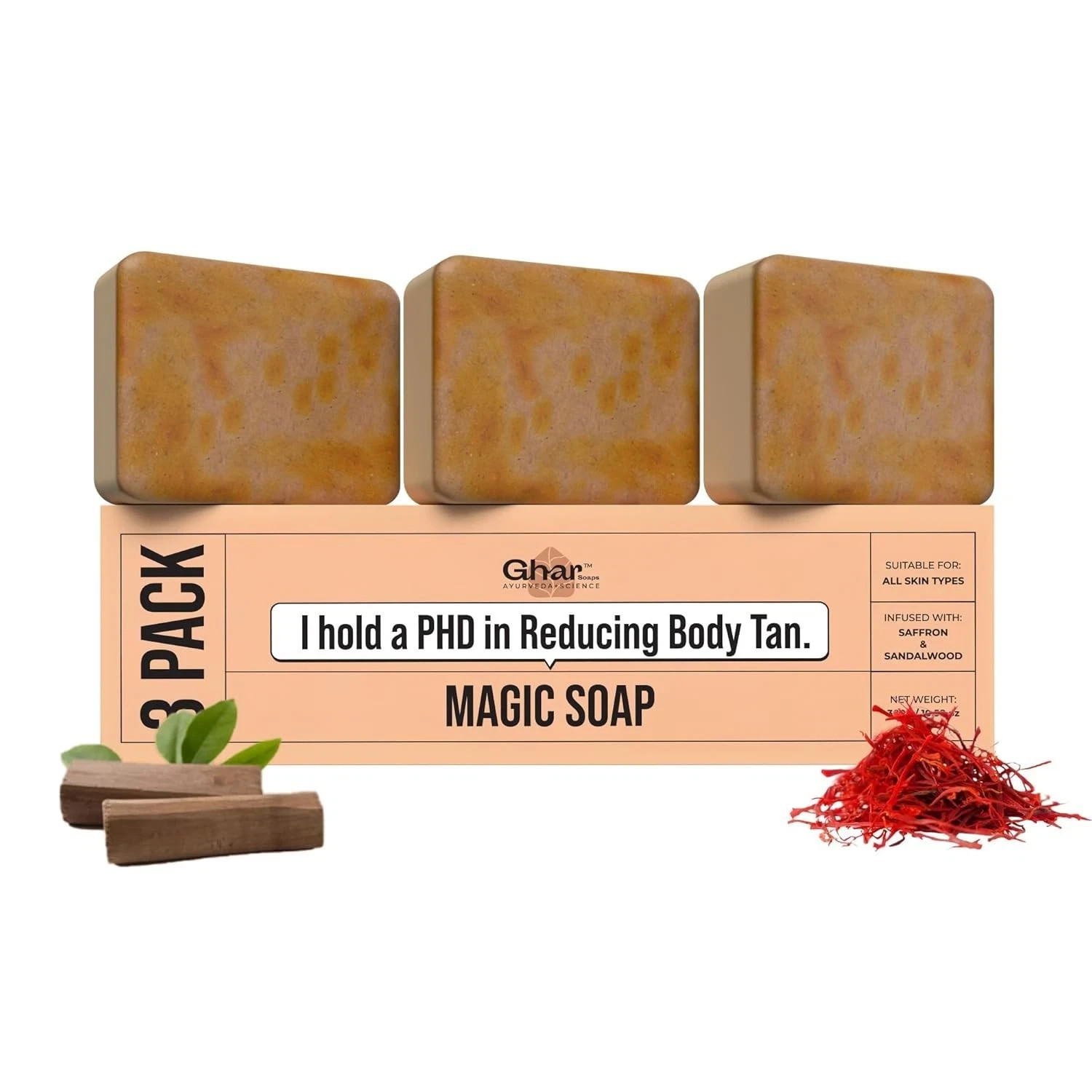 Ghar Soaps Sandalwood & Saffron Magic Soaps For Bath Skin Brightening | Pack 03