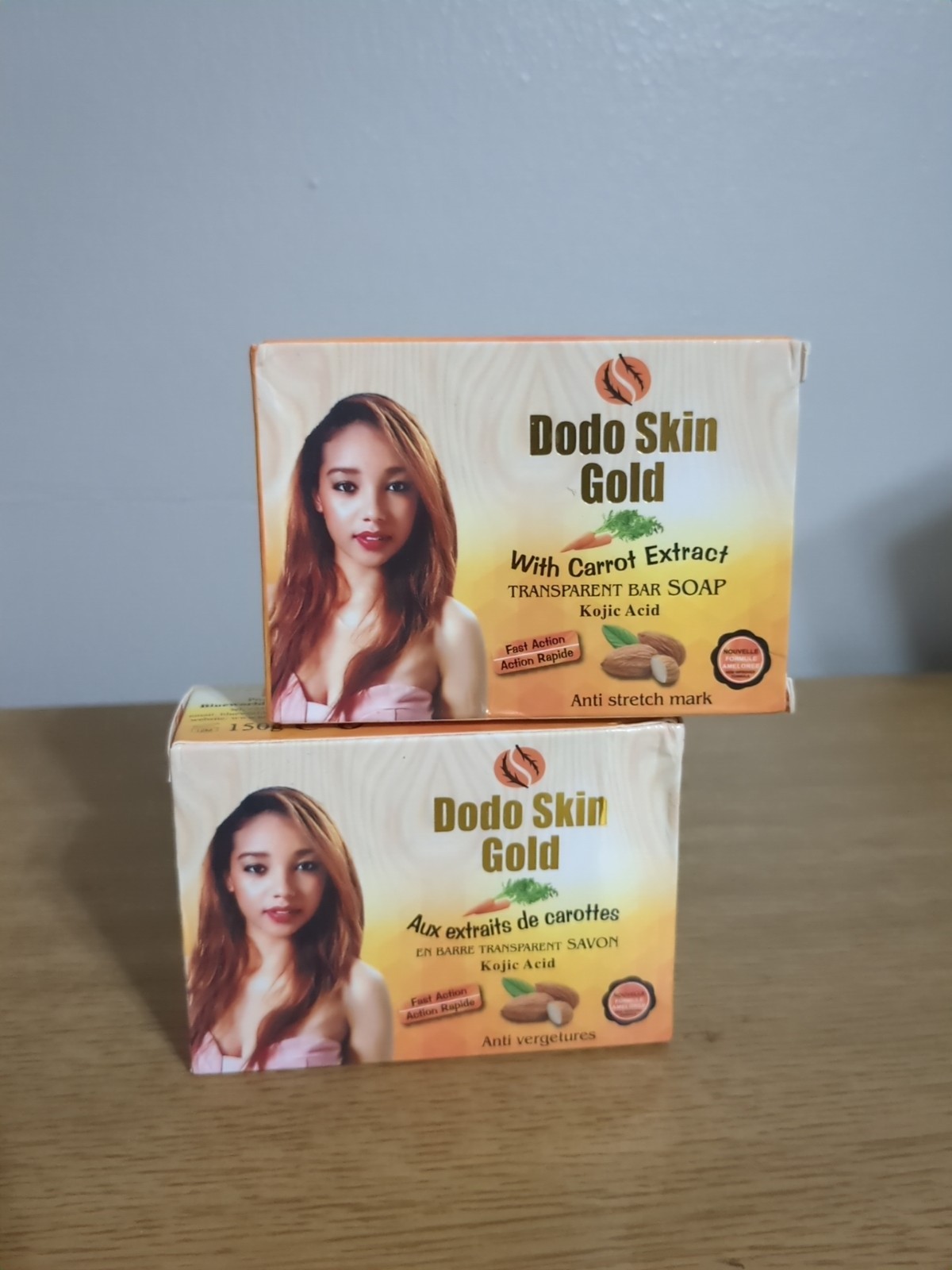 X 2 Soap: Dodo Skin GOLD with Carrot EXTRACTS transparent. Anti Stretch Mark