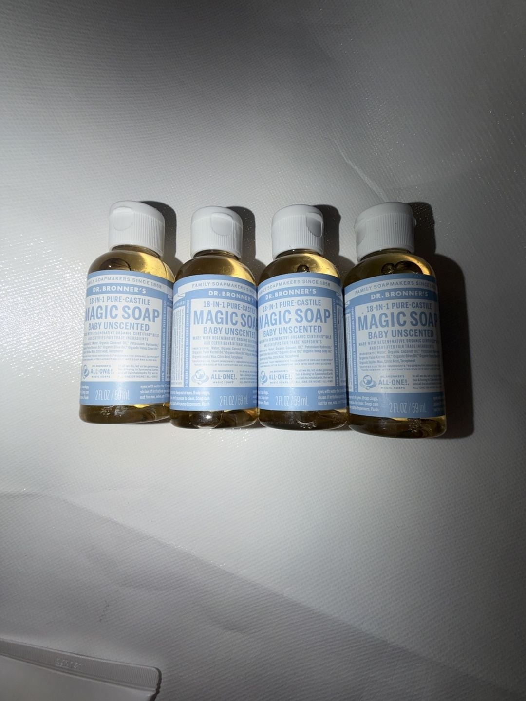 Dr. Bronner’s 18-in-1 Pure-Castile Baby Unscented Magic Soap – 2 Fl Oz (Set of 4