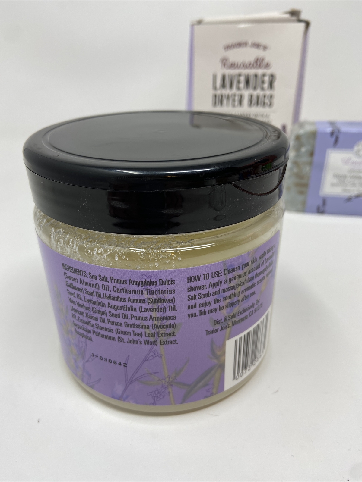 Trader Joe’s LAVENDER Pack:Triple Milled Soap-4 Dryer Bags-20oz Salt Scrub