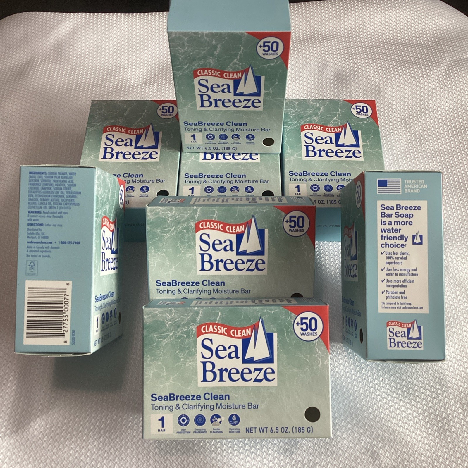 8 pack Sea Breeze Classic Clean Toning & Clarifying Moisture Bar Soap 6.5oz Skin