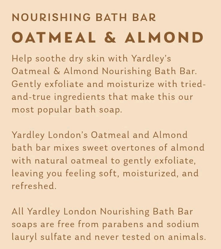§ YARDLEY LONDON (2-BARS) 4.0 Oz. 🟤🫧 ●OATMEAL & ALMOND● 🫧 ≈NOURISHING≈ Bars.