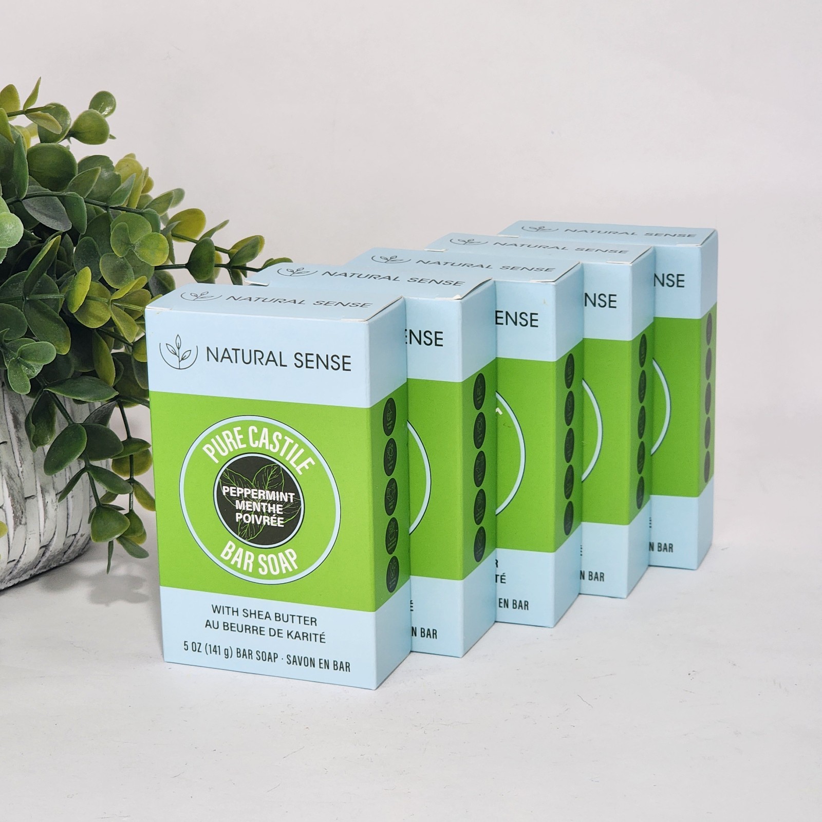 Natural Sense Pure Castile Peppermint Bar Soap Plant Based 5 oz (141g) ~ 5 Pack