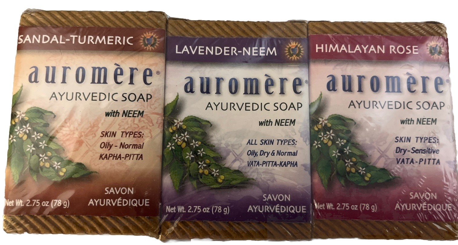 Bar Soap New 3-Pack Auromere Ayurvedic Vegan Gluten Free (3x 2.75 oz)3-Varieties