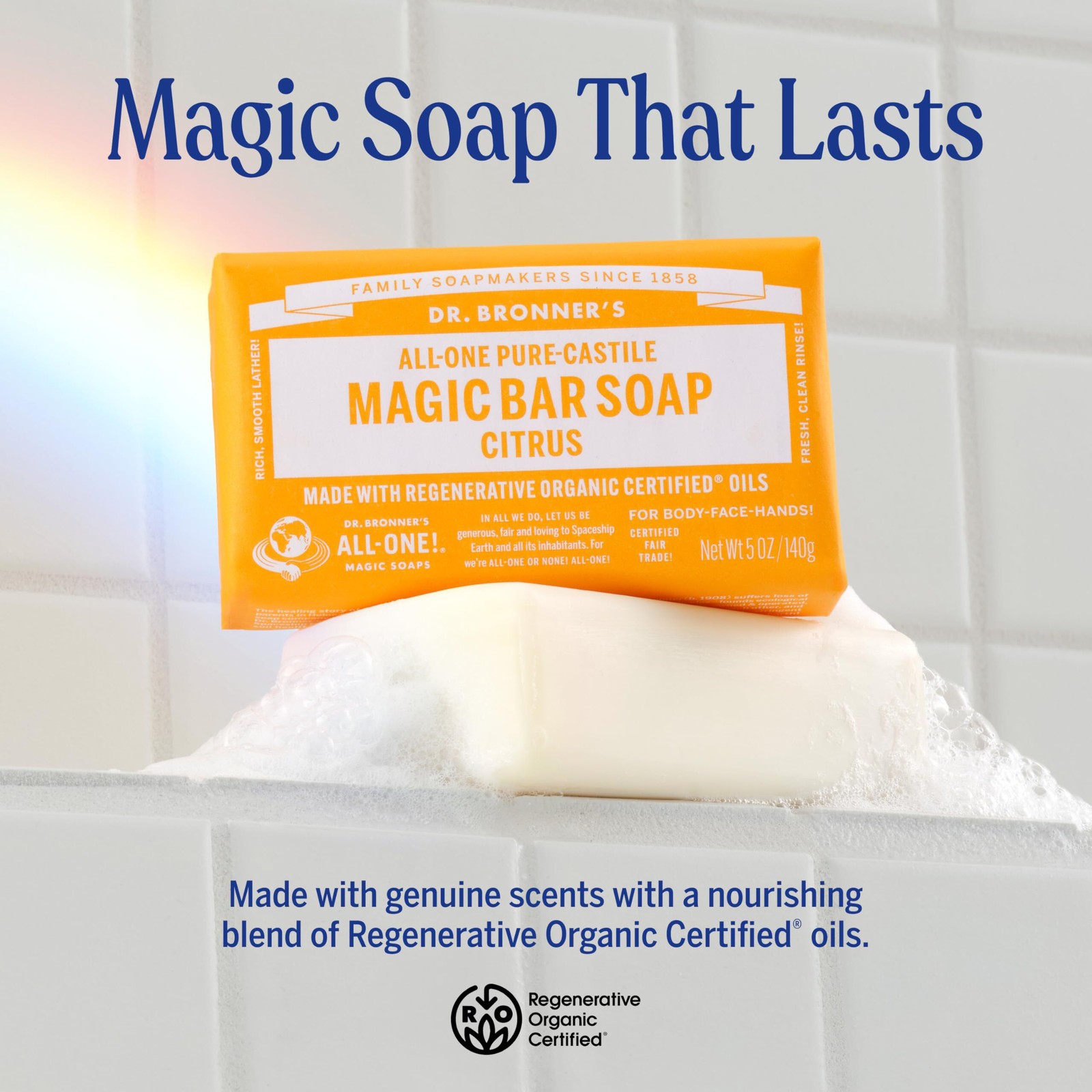 4x Dr. Bronner’s Pure Castile Bar Soap – Made with Organic Oils, For Face, Body