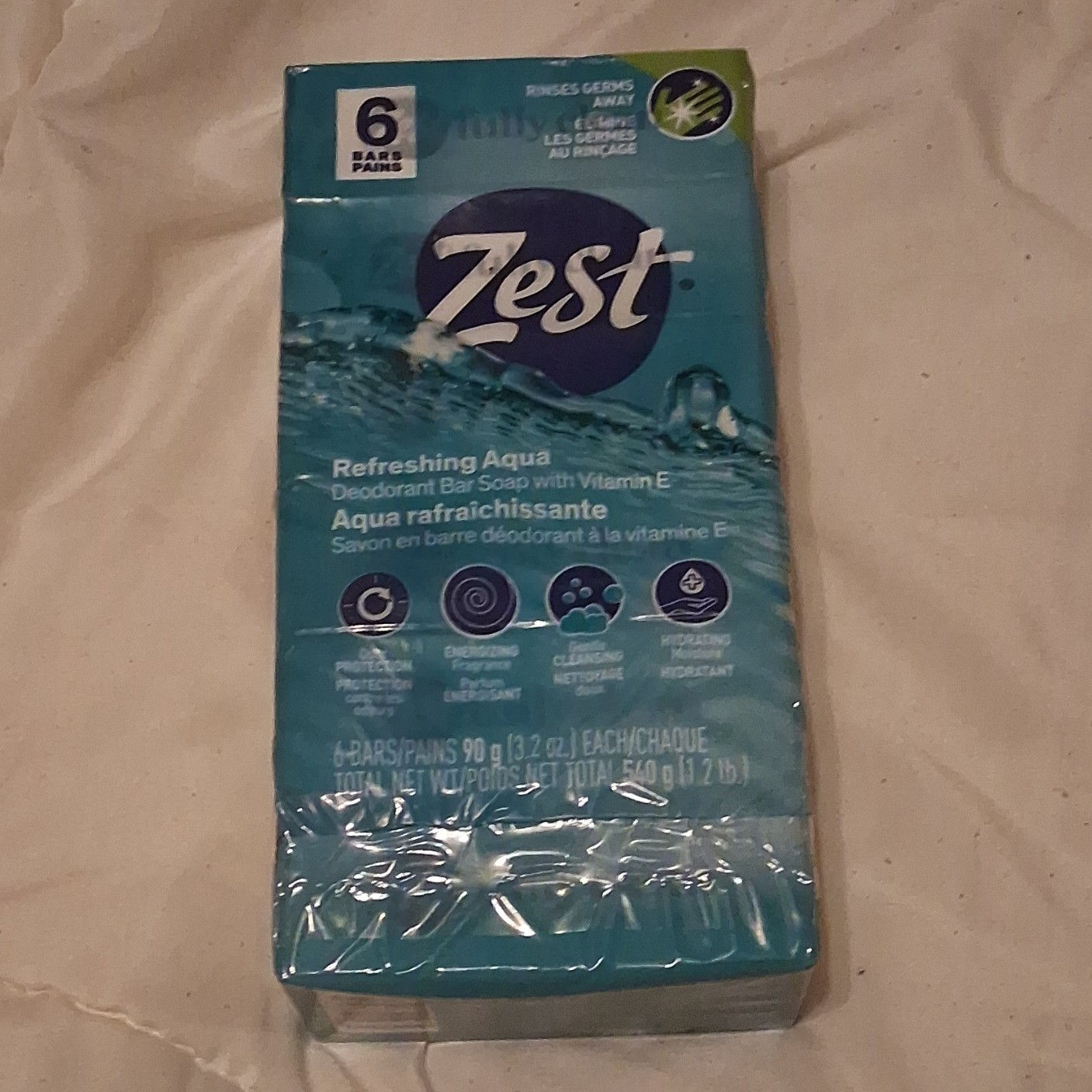 Zest Refreshing Aqua Deodorant Bar Soap w/ Vitamin E, 6 Bars 3.2 oz Each