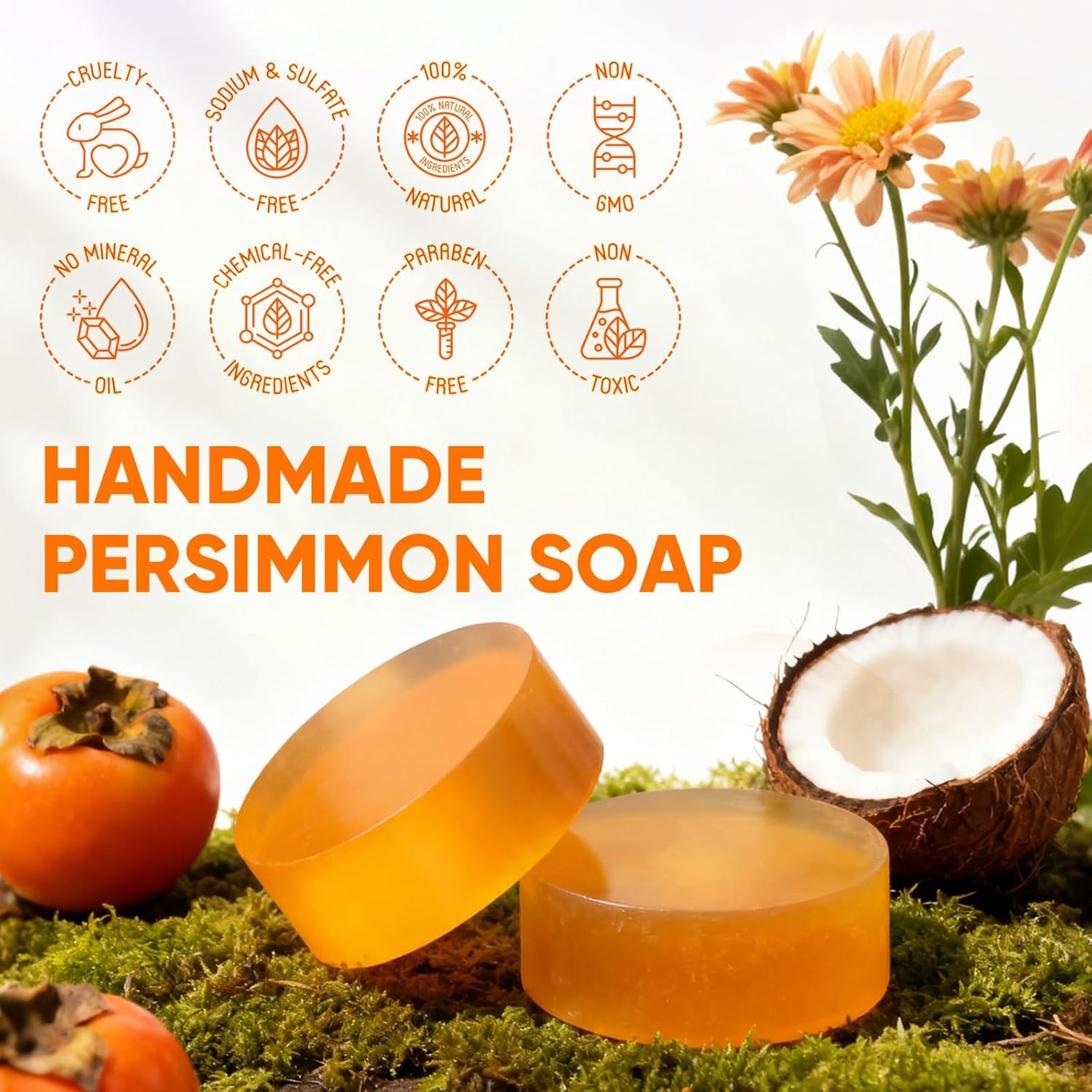 2 PCS Natural Persimmon Soap Bar for Body Odor Control, Organic Body Wash Soap f