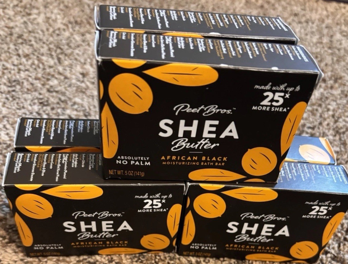 6- Peet Bros. African Black Soap Bar w/ Shea Butter, Moisturizing Bath 5 oz