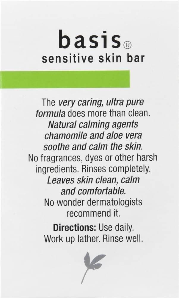 Basis Sensitive Skin Bar Soap for Body Hands Face Cleans +Soothes with Chamomile