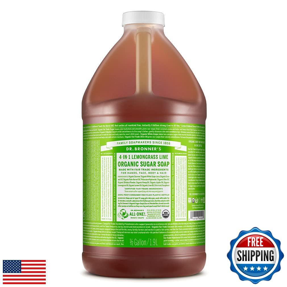 Dr. Bronner’s – Organic Sugar Soap (Lemongrass, 64 Ounce) – Made with Organic