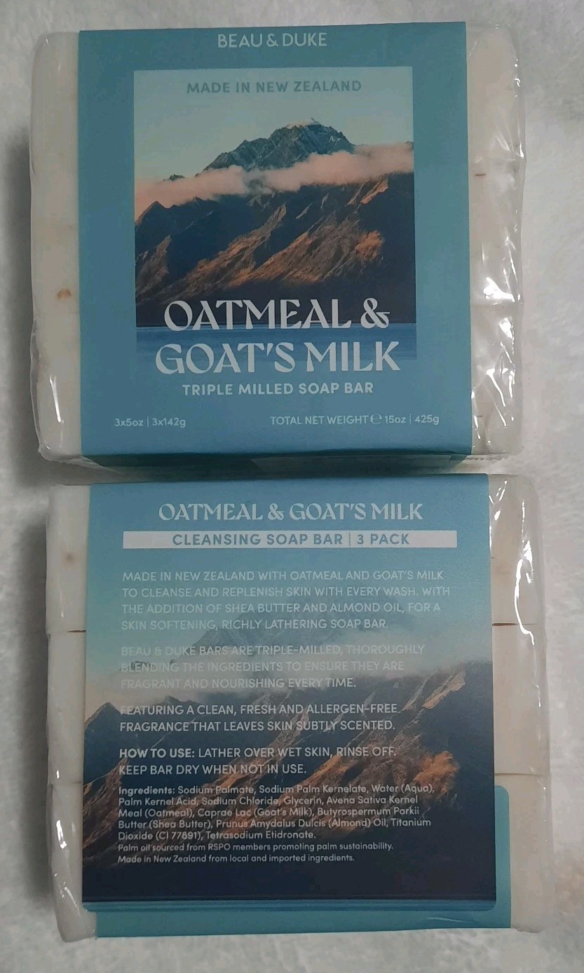 BEAU & DUKE New Zealand Oatmeal & Goat’s Milk Soap Lot 6 Bars 30oz 850g