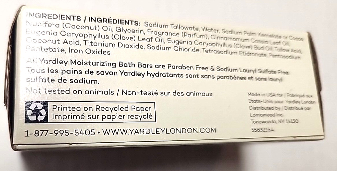 Yardley 1 Cinnamon Swirl With Cinnamon Leaf & Clove Bud Oils Limited Edition 4.0