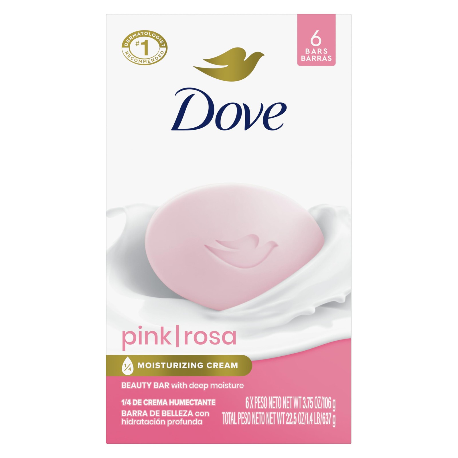 Dove Beauty Bar Soap Pink Rosa, 6 Bars for Soft, 6 Count (Pack of 1),