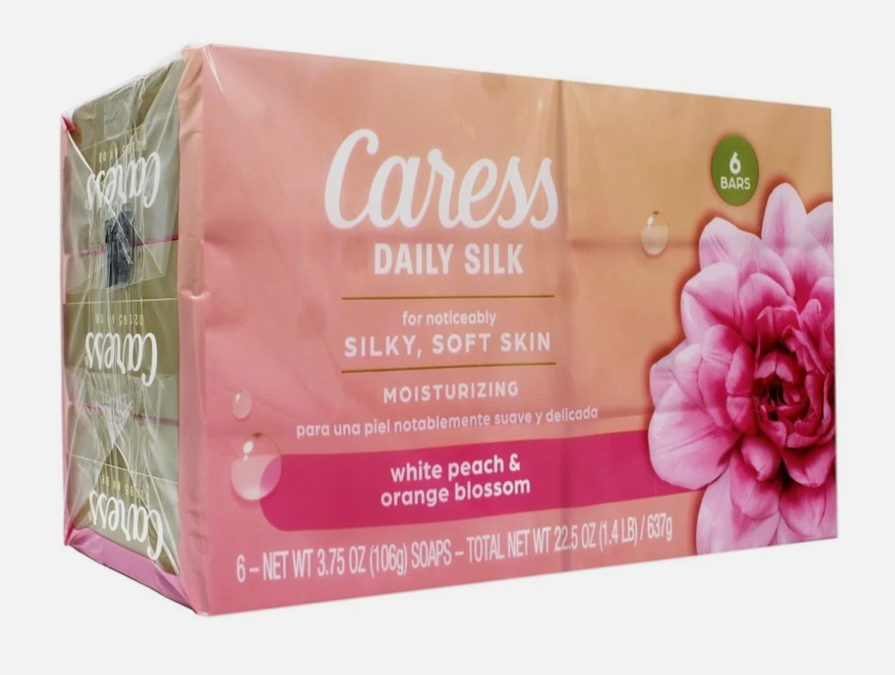 Caress Daily Silk Beauty Bar Soap with White Peach & Orange Blossom, 3.75 Oz Pk6