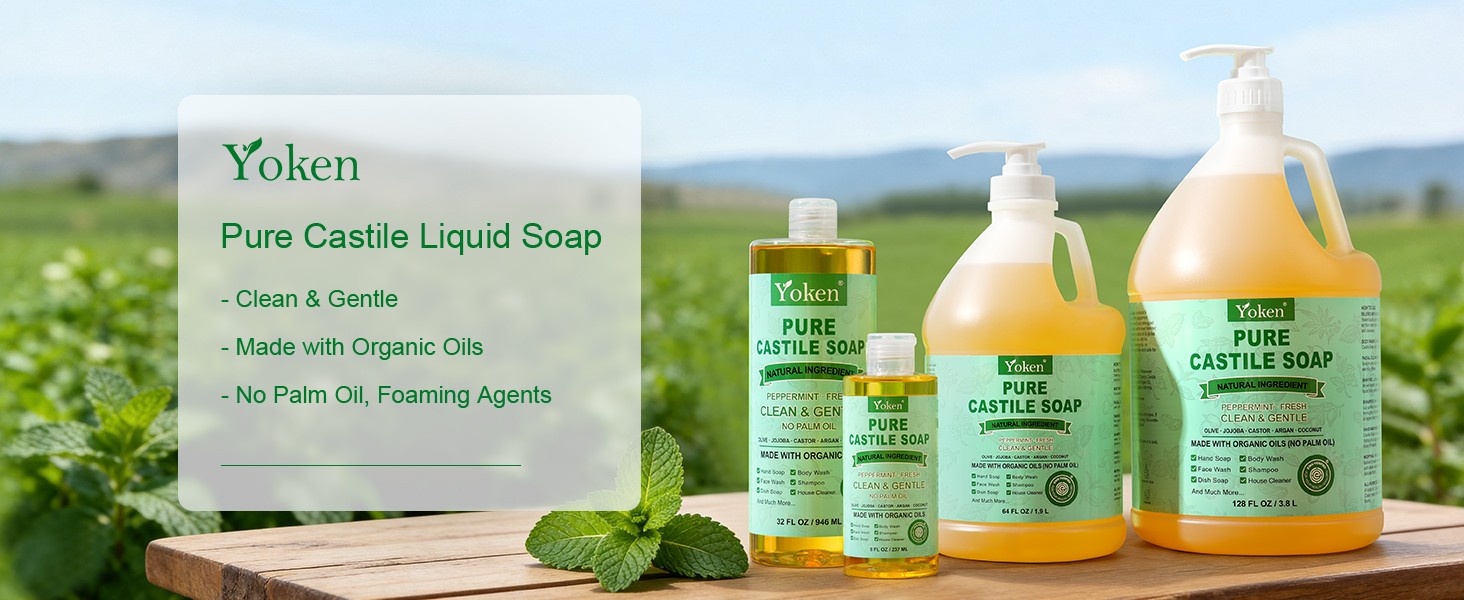 EWG Peppermint Castile Soap 32oz, with Oils Multi-Purpose Cleanser | Gentle
