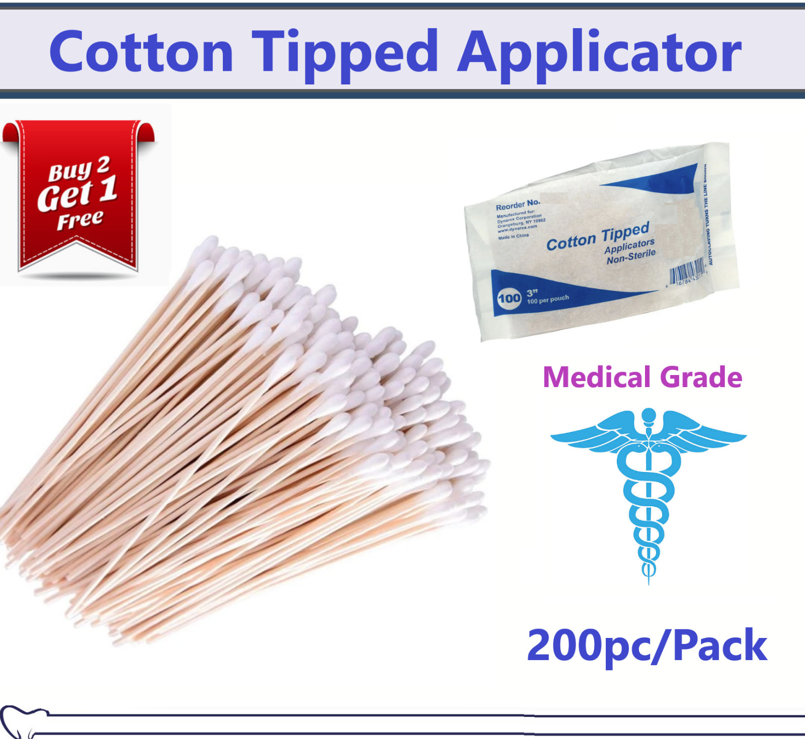 200pcs Cotton Swabs Swab Q-tips 6″ Long Wood Medical Grade Manufacturer Sealed