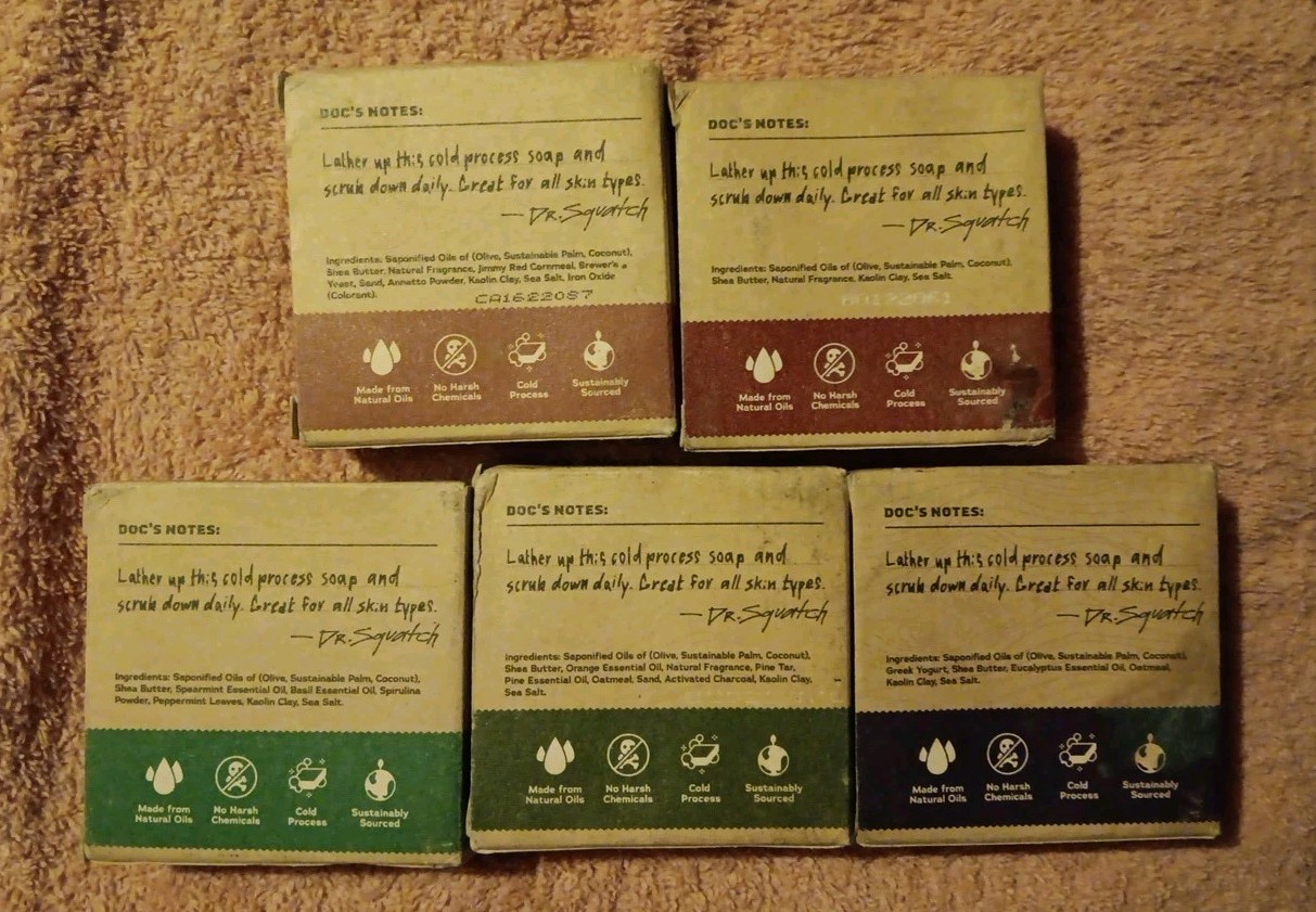 5 Pc Mix Dr. Squatch All Natural Bar Soap for Men with Zero Grit (M25)