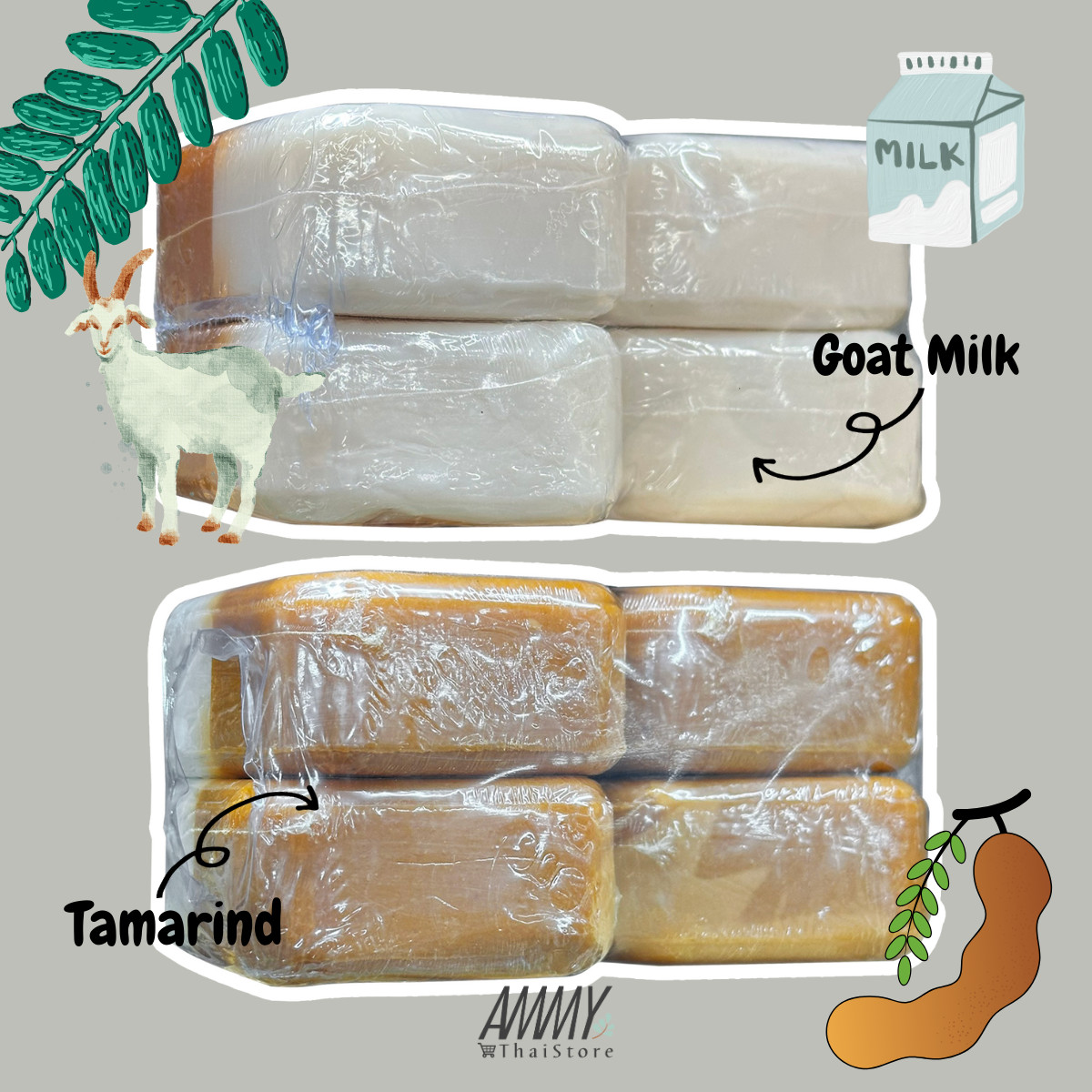 4 x Tamarind Mixed Goat Milk Body Soap Bar Scrubs Gentle Skin Moisturizing REYA