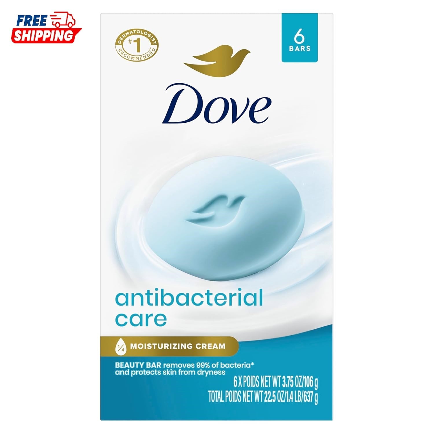 Dove Antibacterial Beauty Bar Soap 6x 3.75 oz Moisturizing Cleanser
