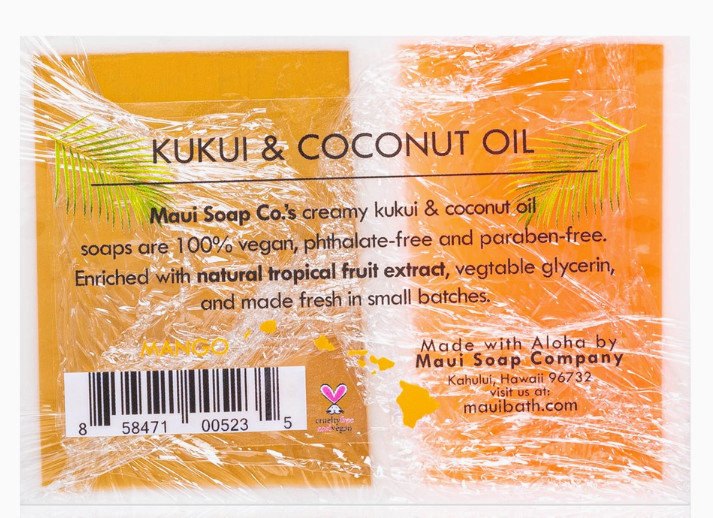 Maui Soap Co Mango Bar Soap with Kukui & Coconut Oil 6oz