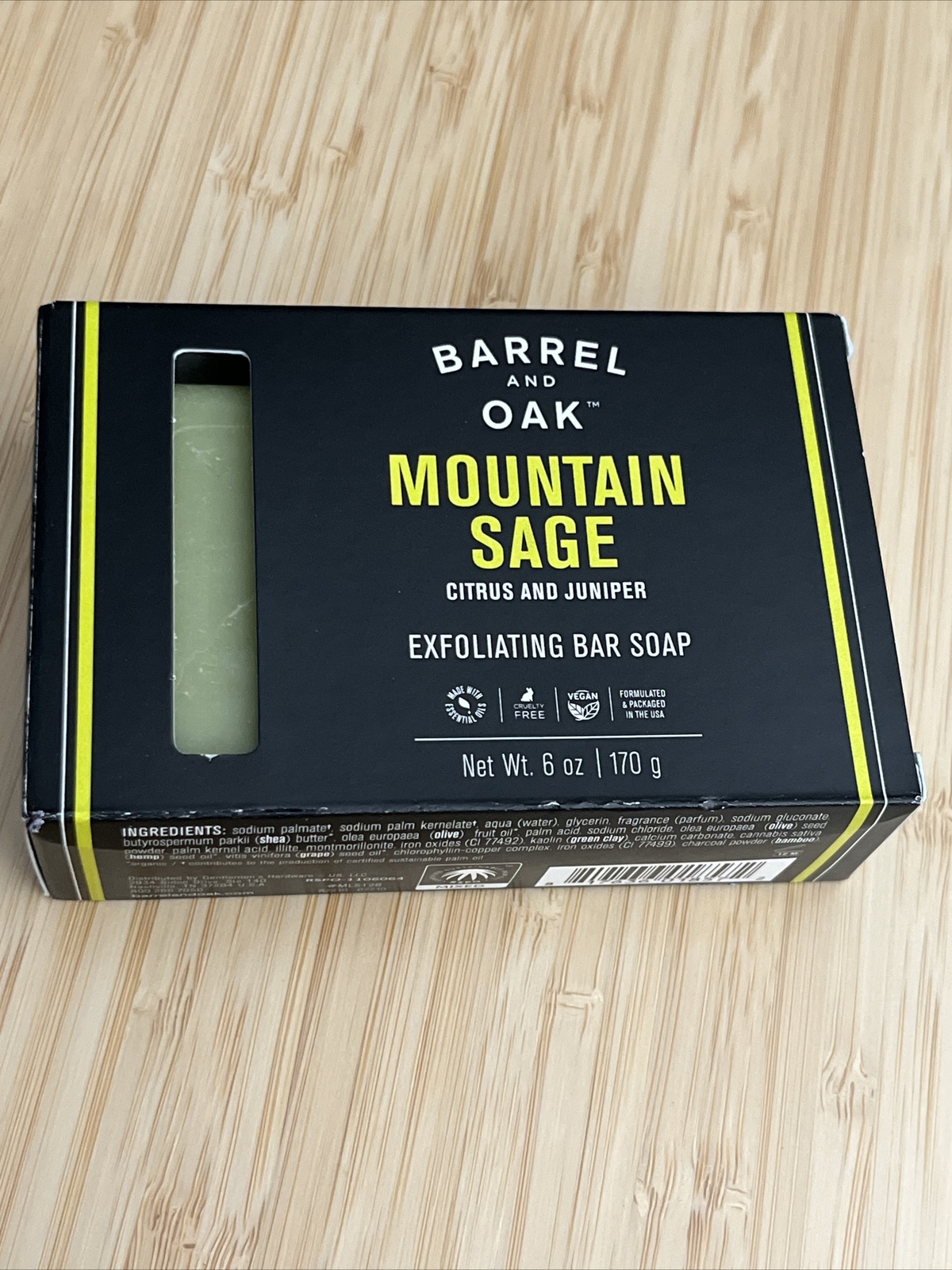 5) BARREL AND OAK MOUNTAIN SAGE CITRUS & JUNIPER EXFOLIATING BAR SOAP 6 OZ. NIB
