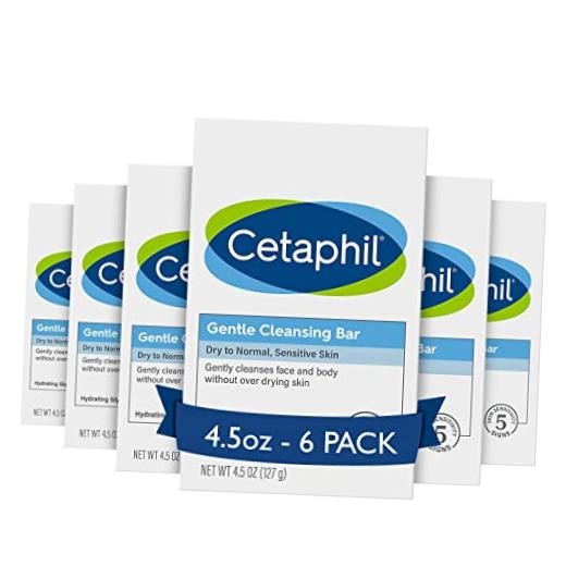 Gentle Cleansing Bar Soap – Sensitive & Dry 4.5 Ounce (Pack of 6) – Unscented