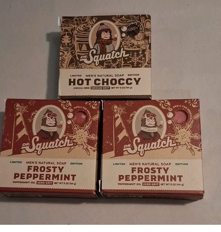 3 Bar Lot Dr. Squatch Men’s Natural Soap Hot Choccy & Frosty Peppermint 5 oz