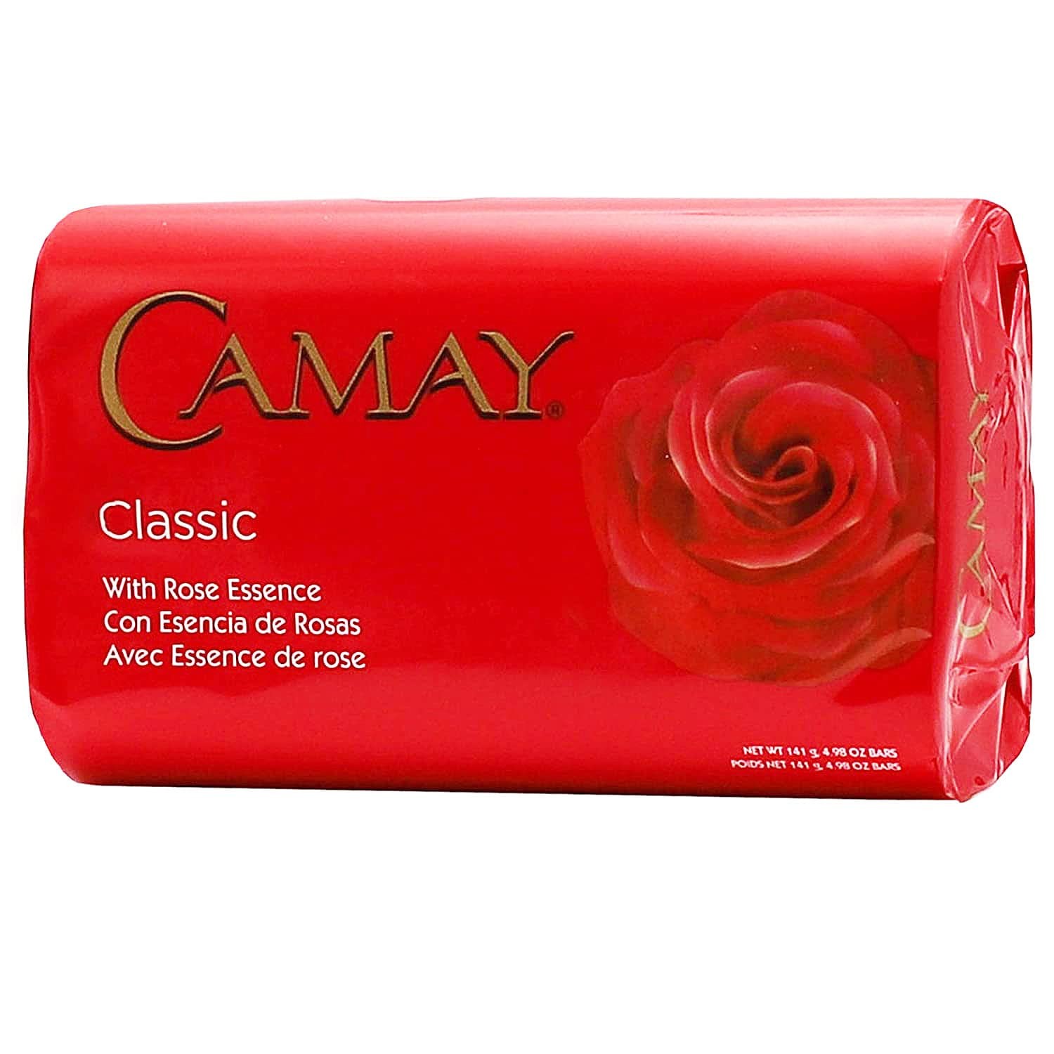 Camay Classic Bar Soap, Rose Essence, 4.98 Oz Each Soap, 6 Bar Soaps.