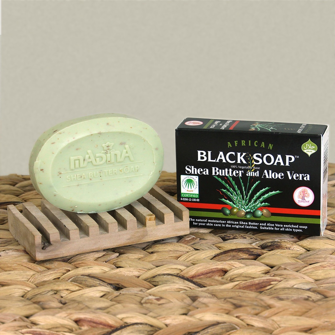 X3 Madina: Shea Butter & Aloe Vera Soap – 3½ oz 100% Vegetable base.