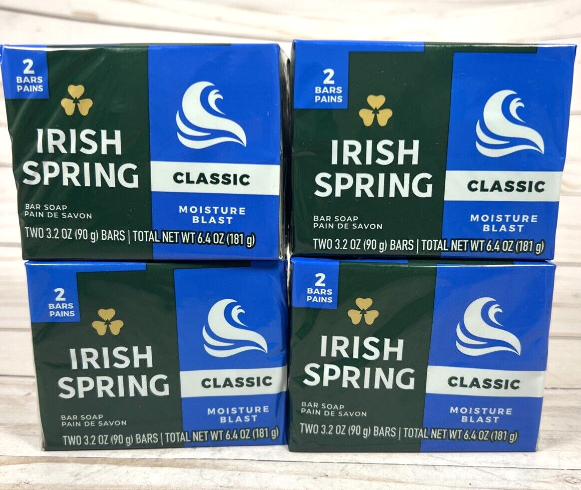 Irish Springs Classic Moisture Blast Bar Deodorant Soap 2-Count (4 Pack)