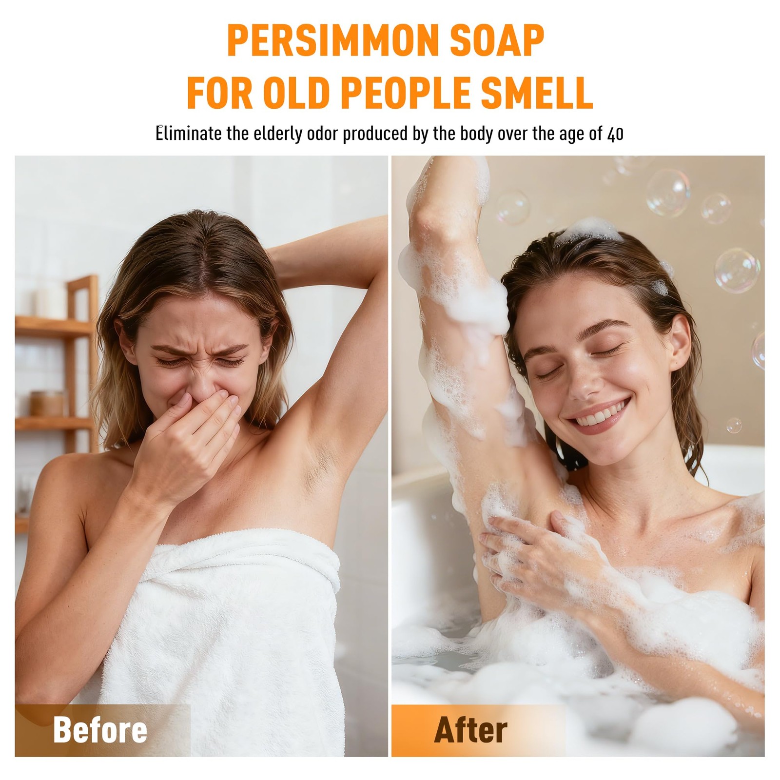120G Round Persimmon Soap for Body Odor & Old People Smell Eliminator, Natura…