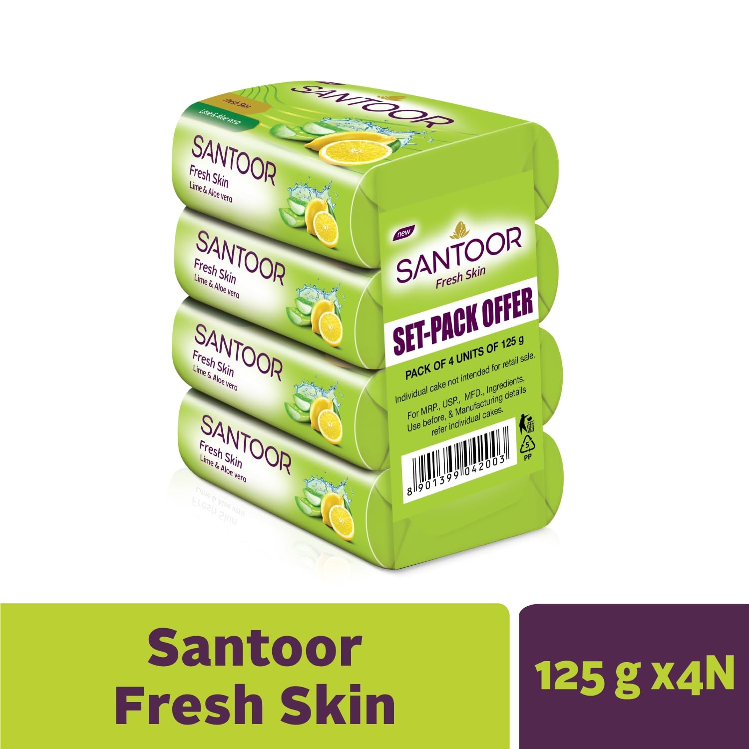 Santoor Aloe Vera And Lime Fresh Soap For Glowing Skin 125g Each Set Of 4