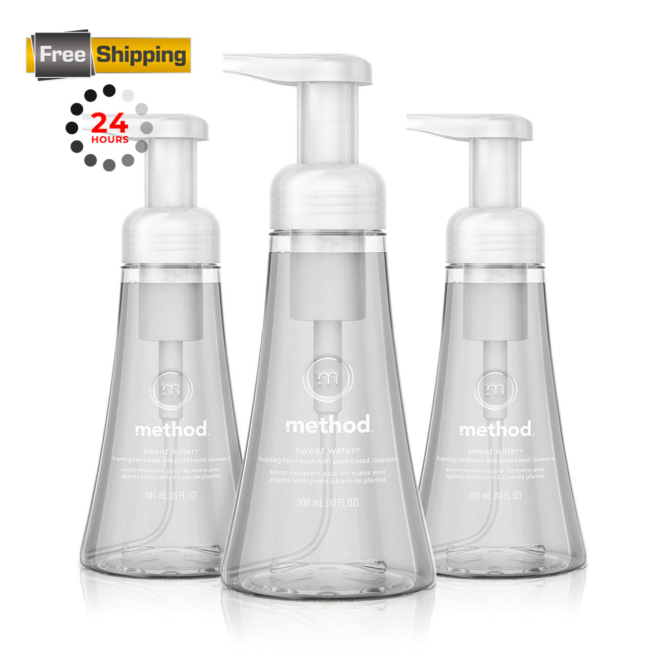 Method Foaming Hand Soap, Sweet Water, Paraben 10 Fl Oz (Pack of 3), WHITE
