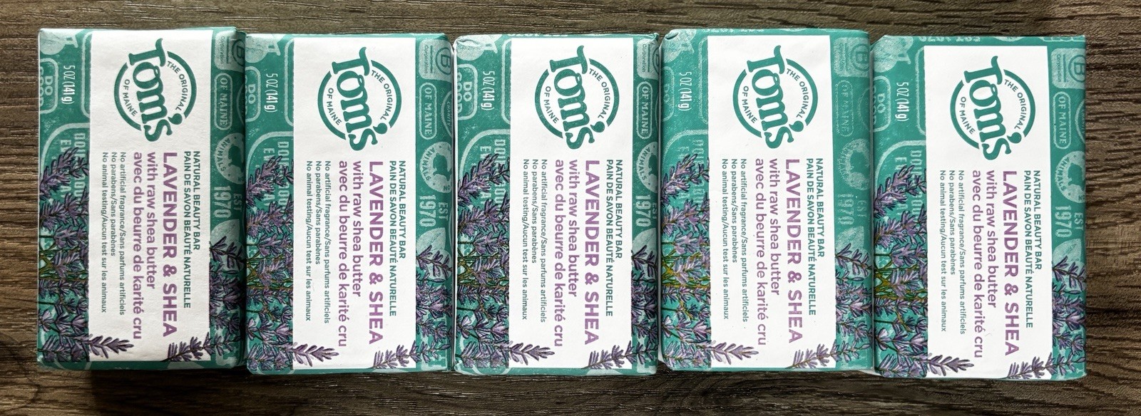 Tom’s of Maine Lavender & Shea Natural Bar Soap 5 oz, 5 Pack