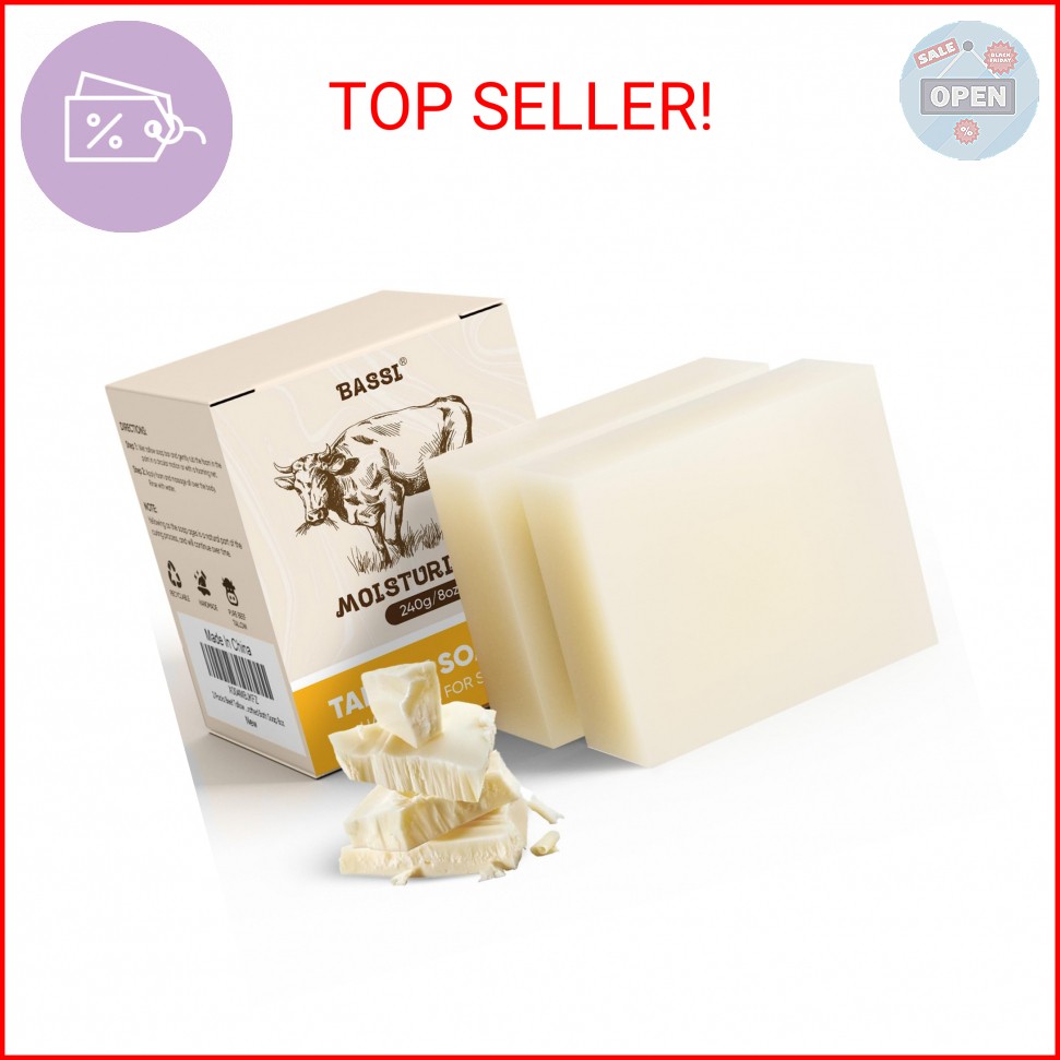Beef Tallow Soap Bar, 2 Pack All Natural Grass Fed Tallow Soap, Moisturizing Fac