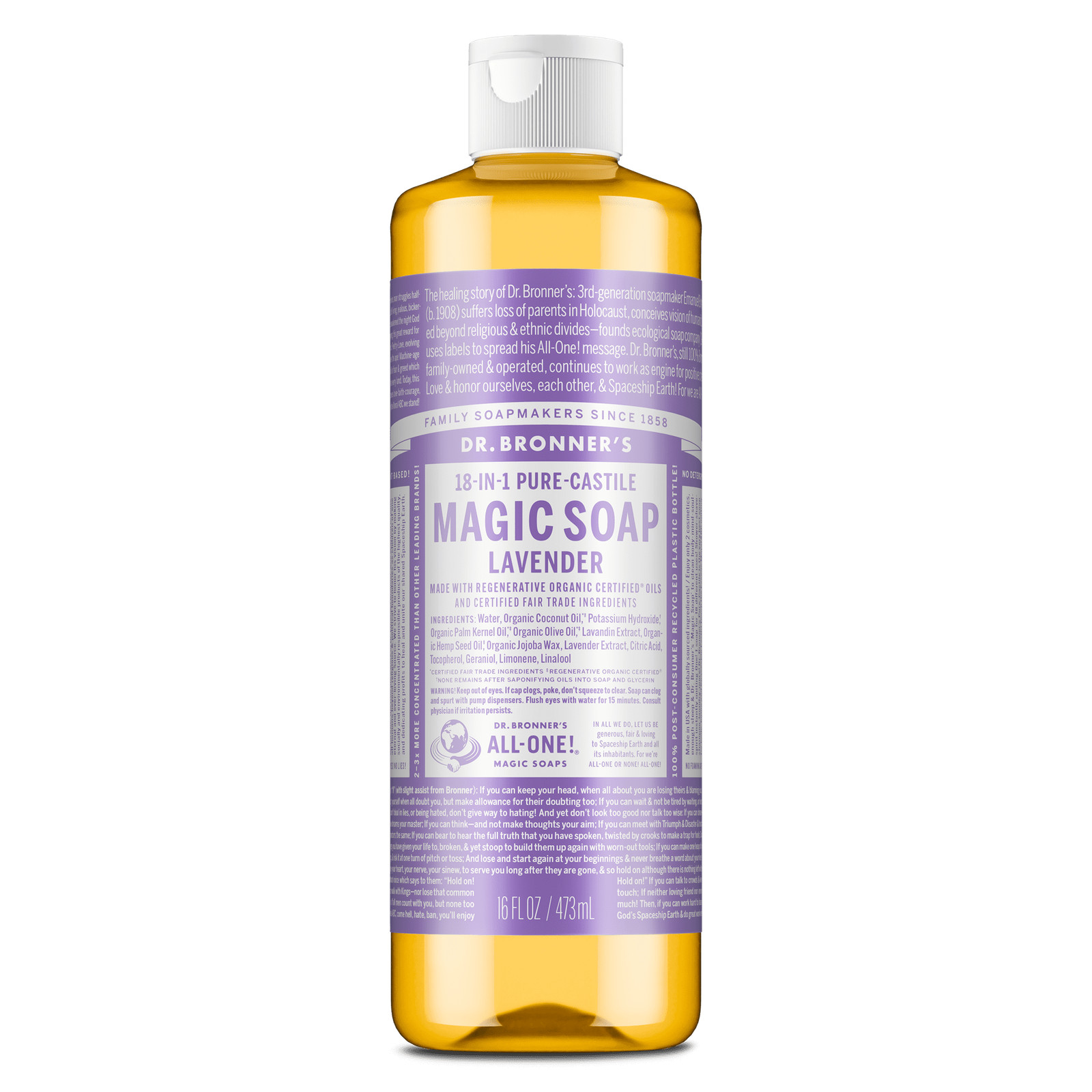 Dr. Bronner’s Magic Soap – Lavender – Pure-Castile Liquid Soap – 16 oz