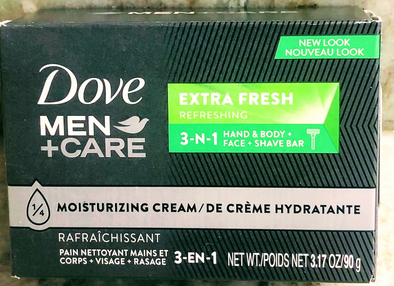 Dove-Men+Care Extra Fresh 1/4 Moisturizing Cream Body+Face Bar. 2.6oz/75gm.