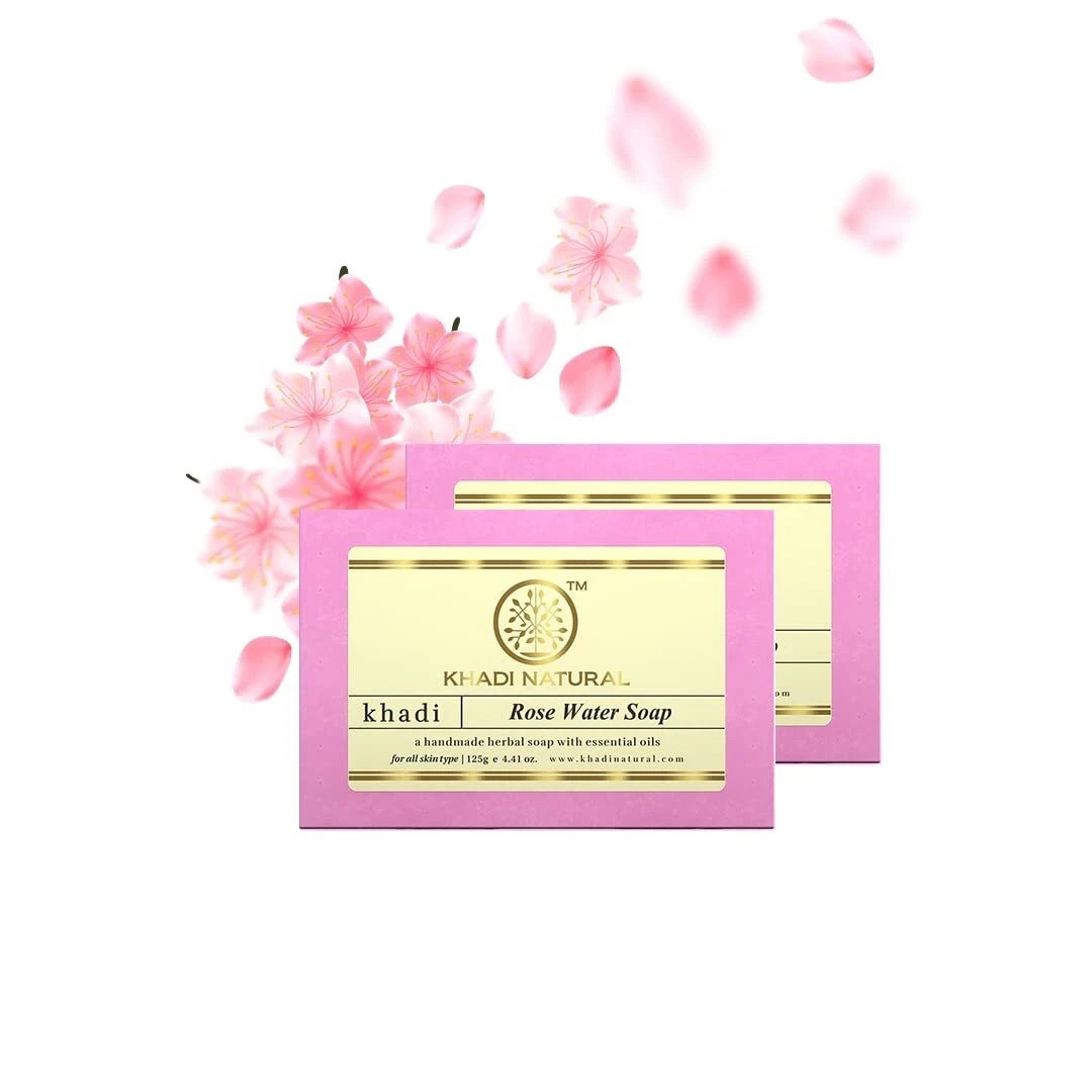 Khadi Natural Herbal Rosewater Handmade Soap For All Skins type 125g (Pack of 2)