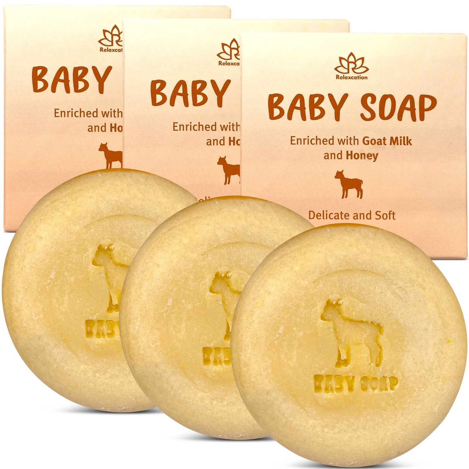 Relaxcation Baby Soap Bars with Goat Milk and Honey-Handmade in USA – Pack of 3