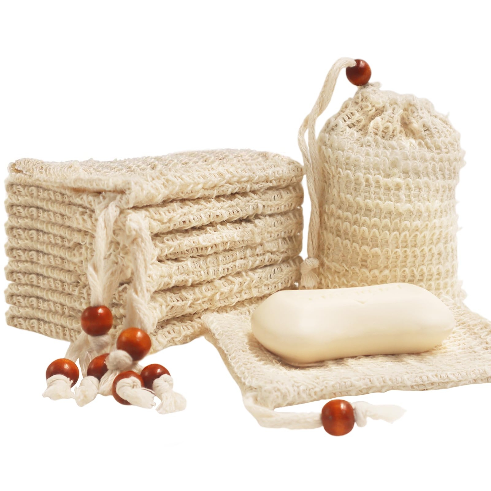 8 Pcs Natural Sisal Soap Saver Bag for Soap Bar Organic Soap Pouch