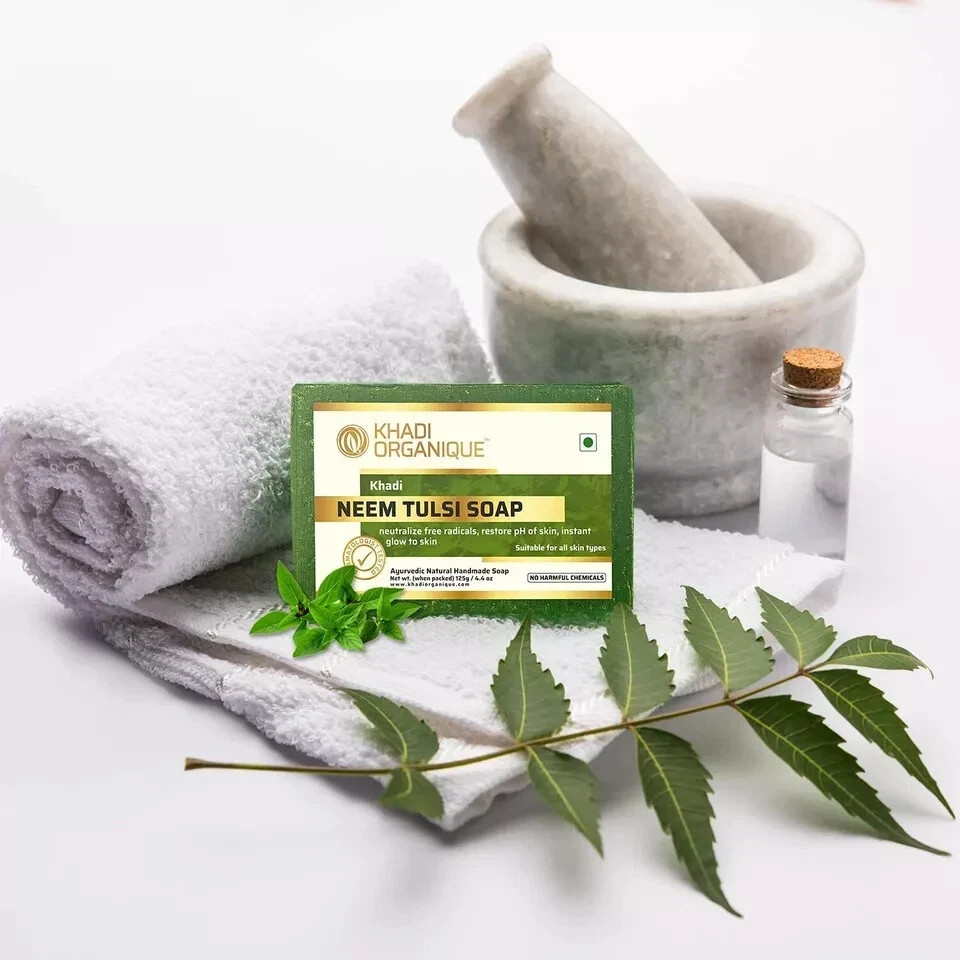 Khadi Organique Neem Tulsi Soap 125 gm x 5 Pcs Natural Cleansing All Skin Type