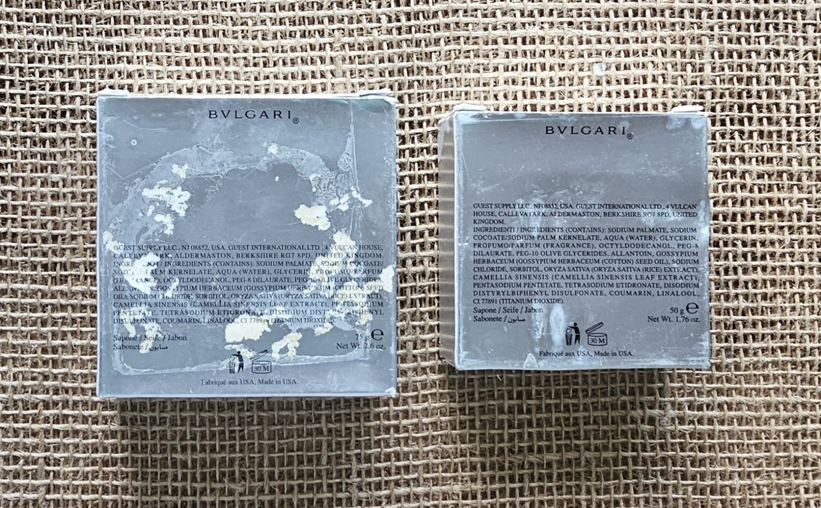 2 BVLGARI Eau Parfumee Au The Blank Savon Soap Bars 1.76oz & 2.6oz