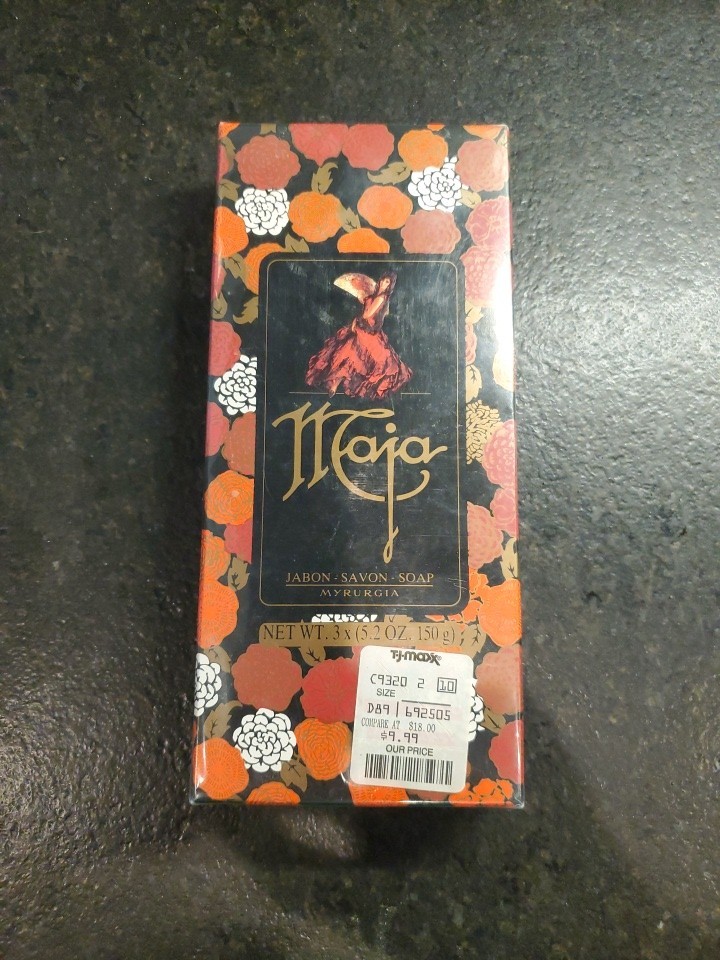 Exquisite Vintage Unused Myrurgia Spain Maja Jabon Soap 3 Bars In Box Early Box