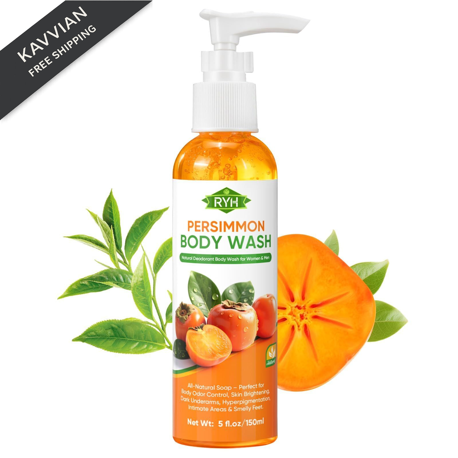 RYH Persimmon Body Wash for Odor Control – Natural 1 Count (Pack of 1)